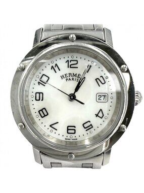 Hermes Watch Clipper Arabia Date SS White Dial Quartz Stainless Steel Shell